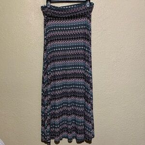 Daniel Rainn Maxi Skirt L Stretchy Multi-color  Black Blue Pull On Rayon Spandex